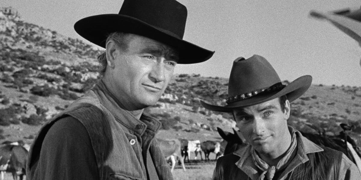 John Wayne wearing a cowboy hat in Red River
