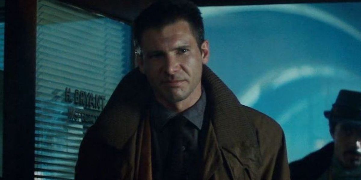 Rick Deckard (Harrison Ford) in his boss's office in Blade Runner