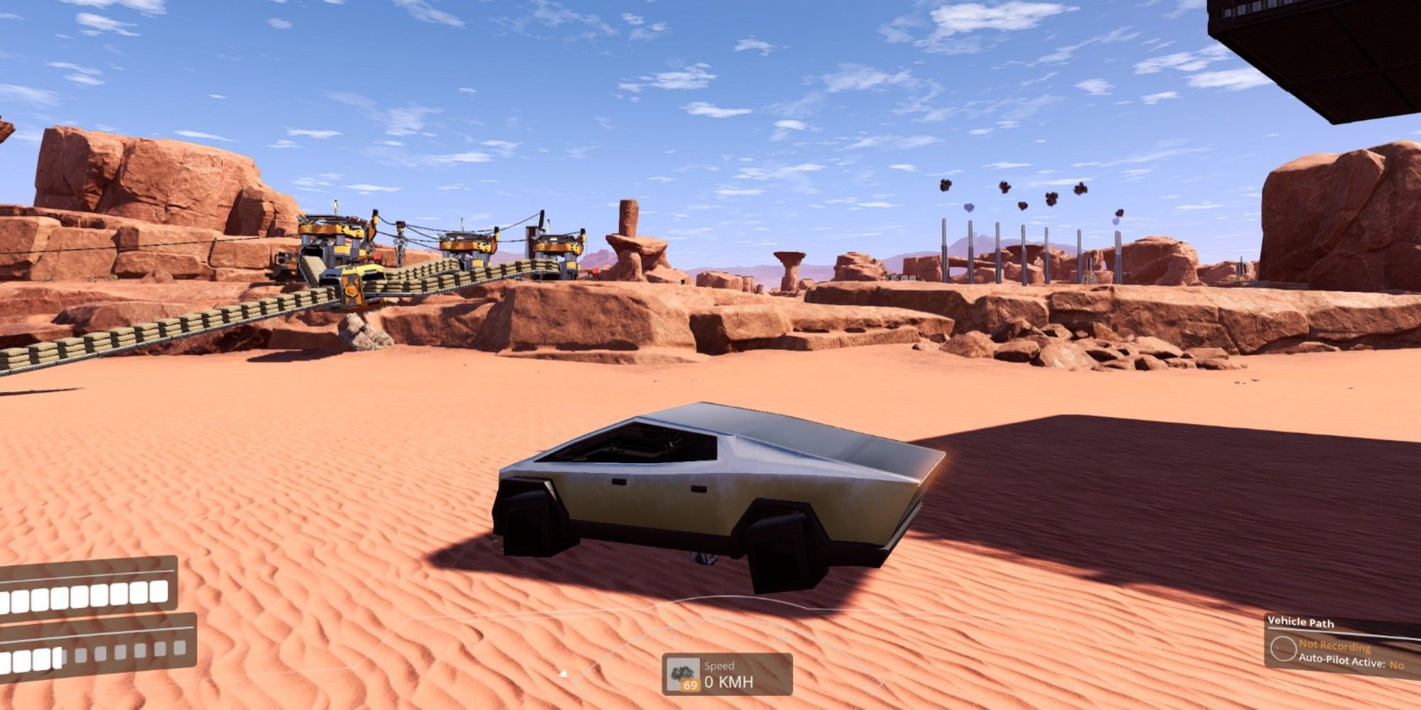 The Cyber Wagon wheeled vehicle in Satisfactory
