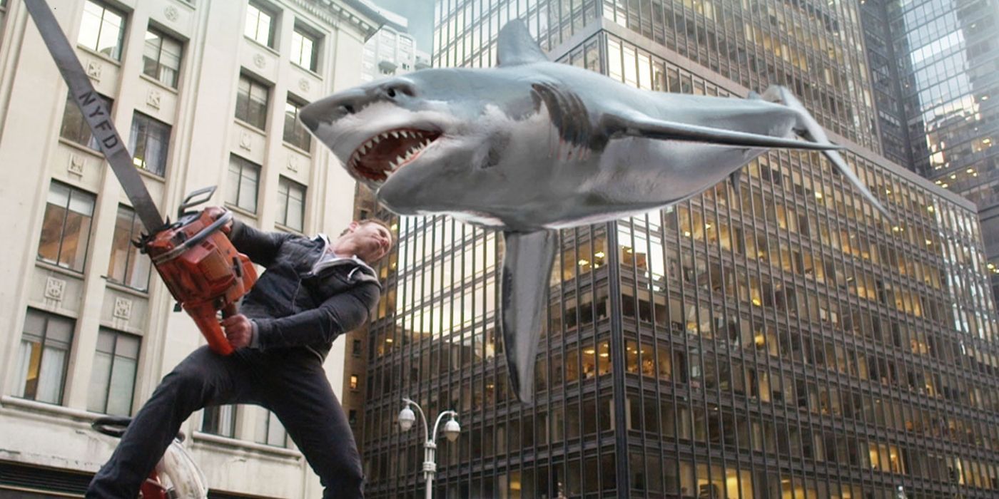 Sharknado 2013 Movie Chainsaw City Shark in the Air