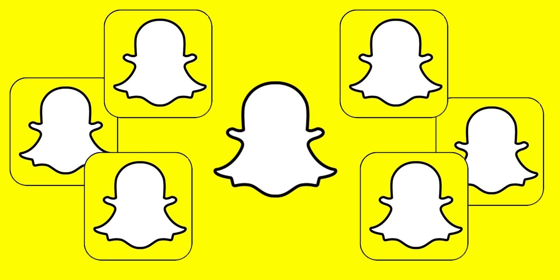 Plusieurs logos fantômes Snapchat sur fond jaune