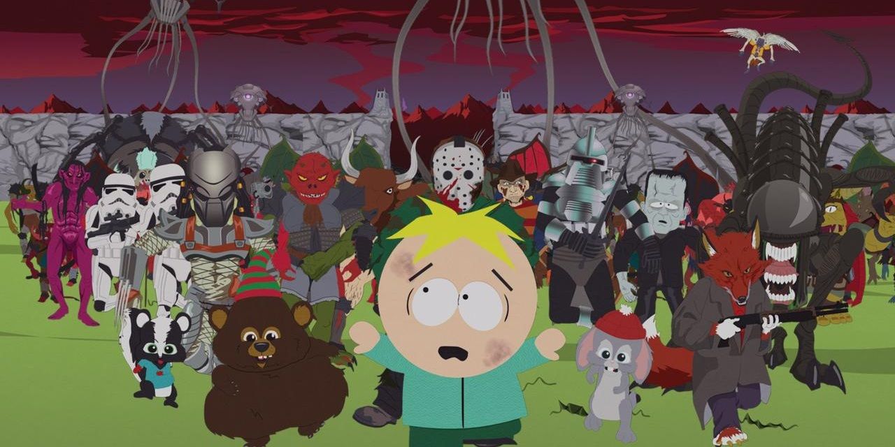 Butters screaming as magical creatures chase him in South Park.