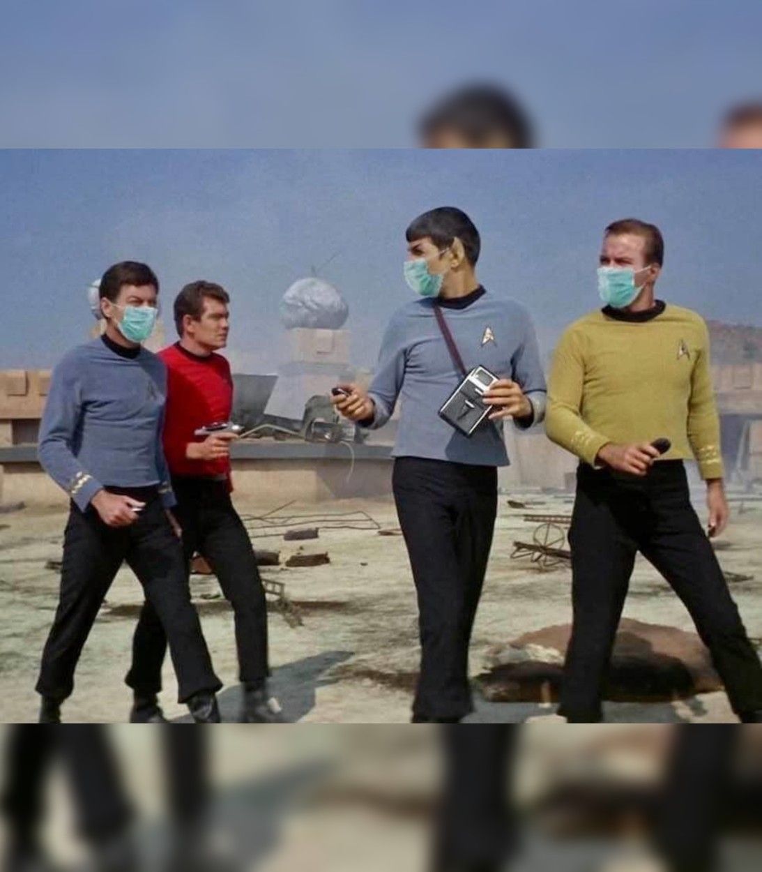 Star Trek red shirt masks meme vertical