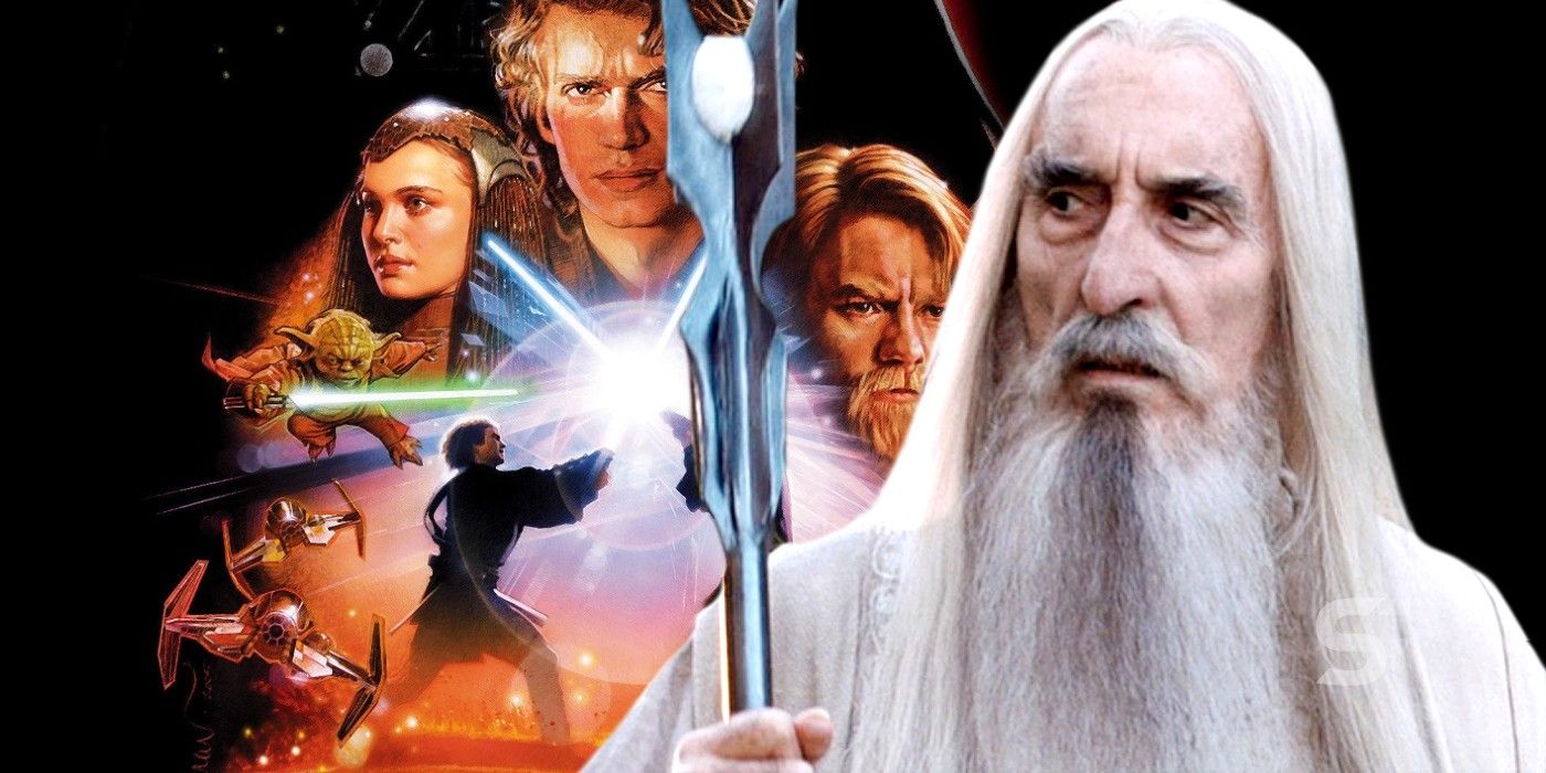 Revenge of the Sith poster and Saruman from Lord of the Rings.
