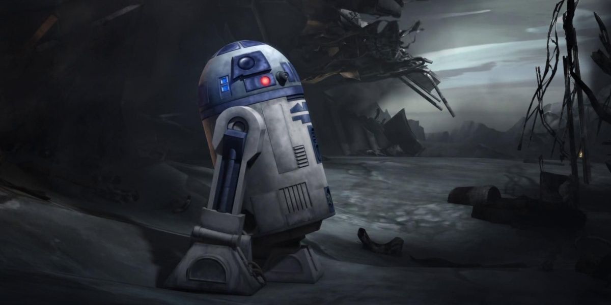 R2-D2 traipsing through a swamp in The Clone Wars