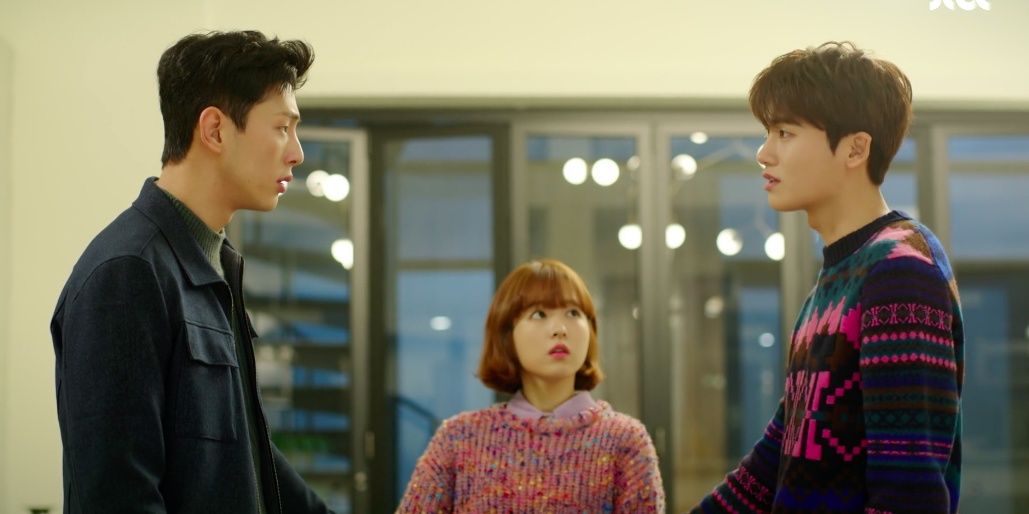 Three characters staring at each other in Strong Woman Do Bong Soon.