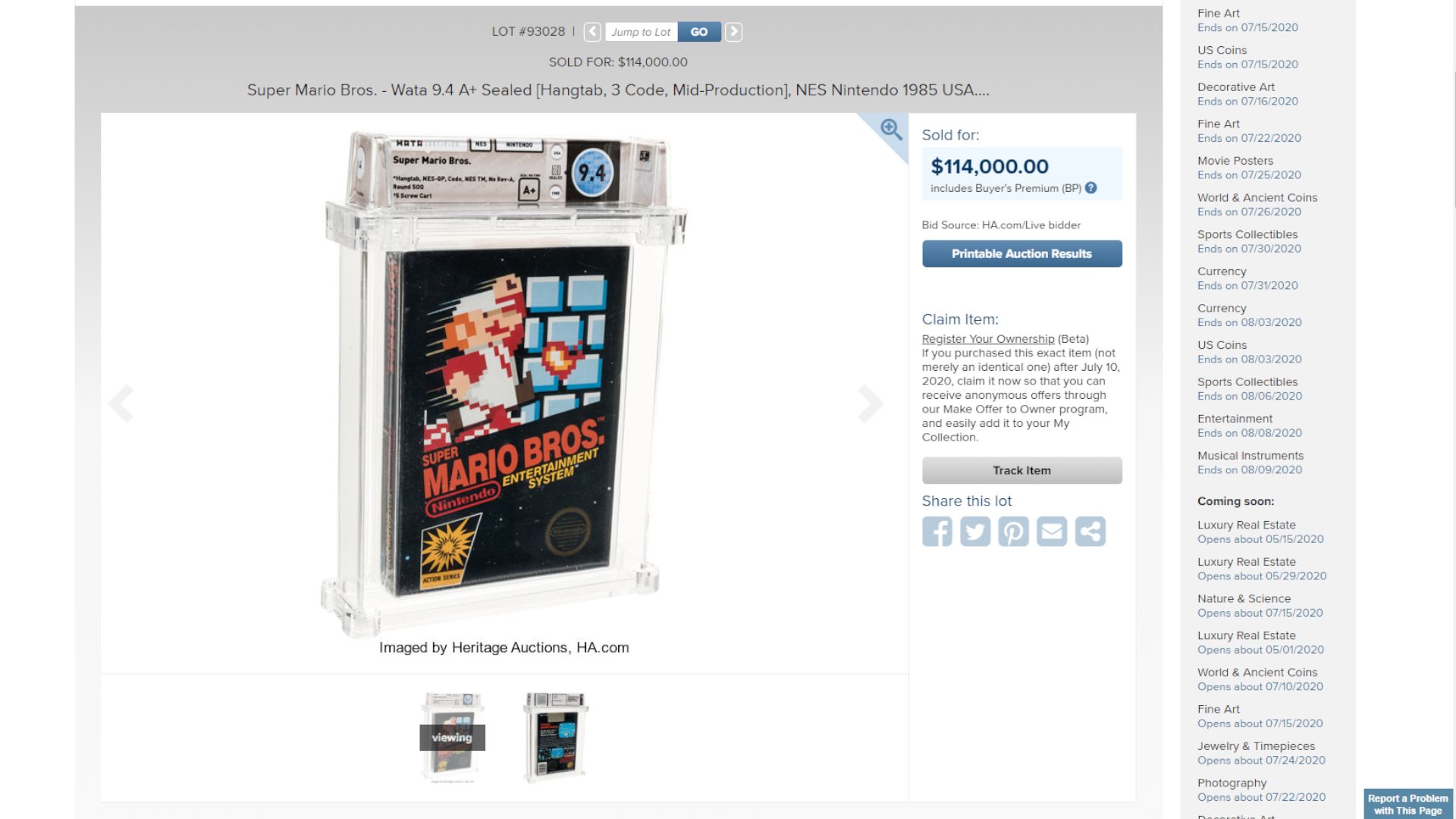 Original Super Mario Bros. Game Sells For A Ton of Money
