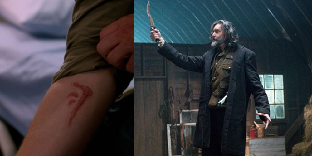 split image of mark of cain and cain supernatural