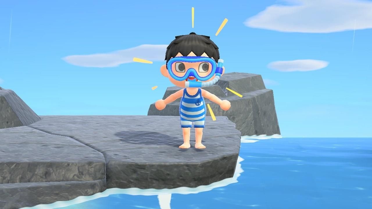character going swimming in animal crossing