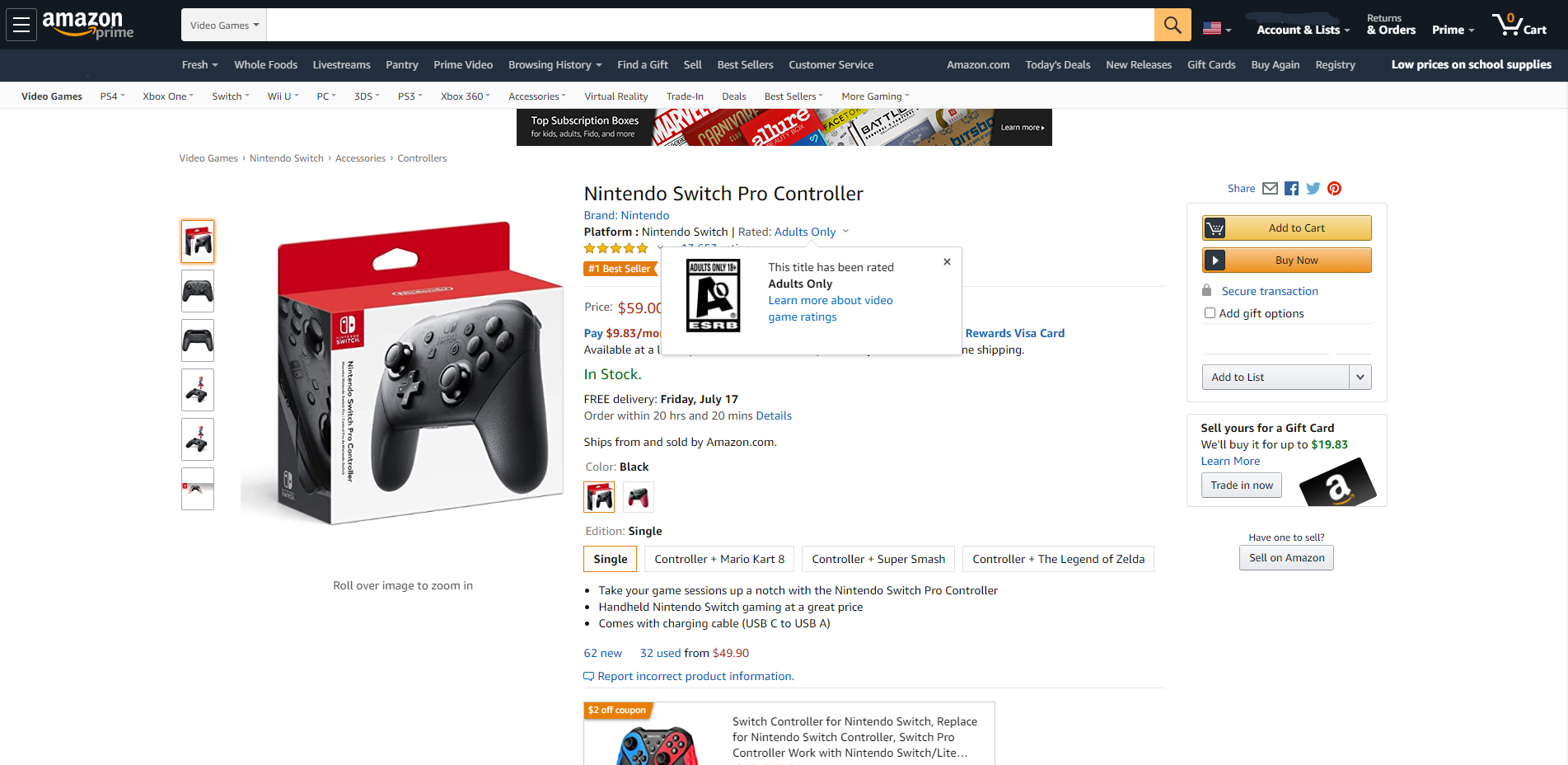 Nintendo Switch Pro Controller Gets Adults Only ESRB Rating On Amazon