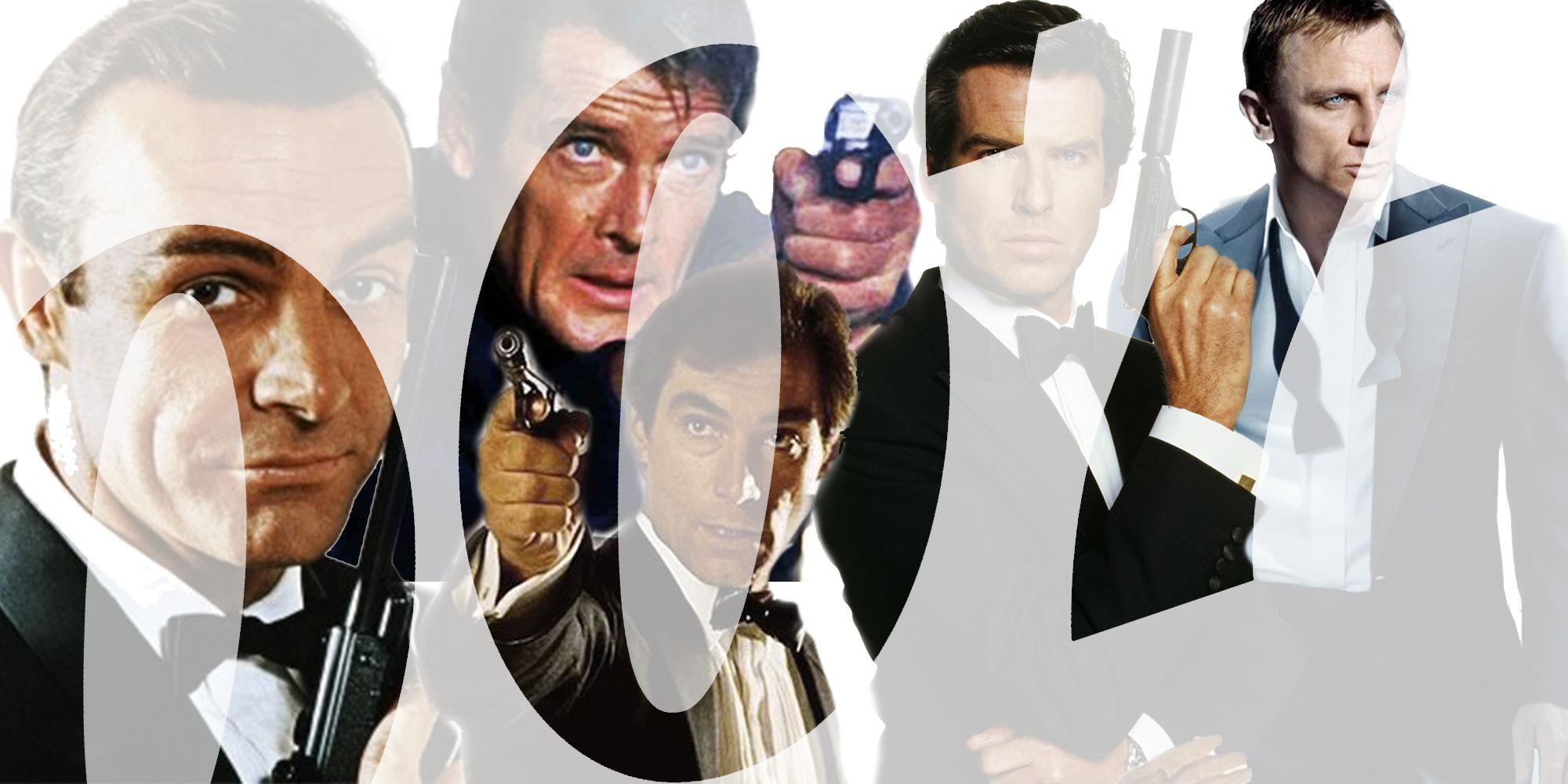 The 007 logo superimposed over all James Bond actors