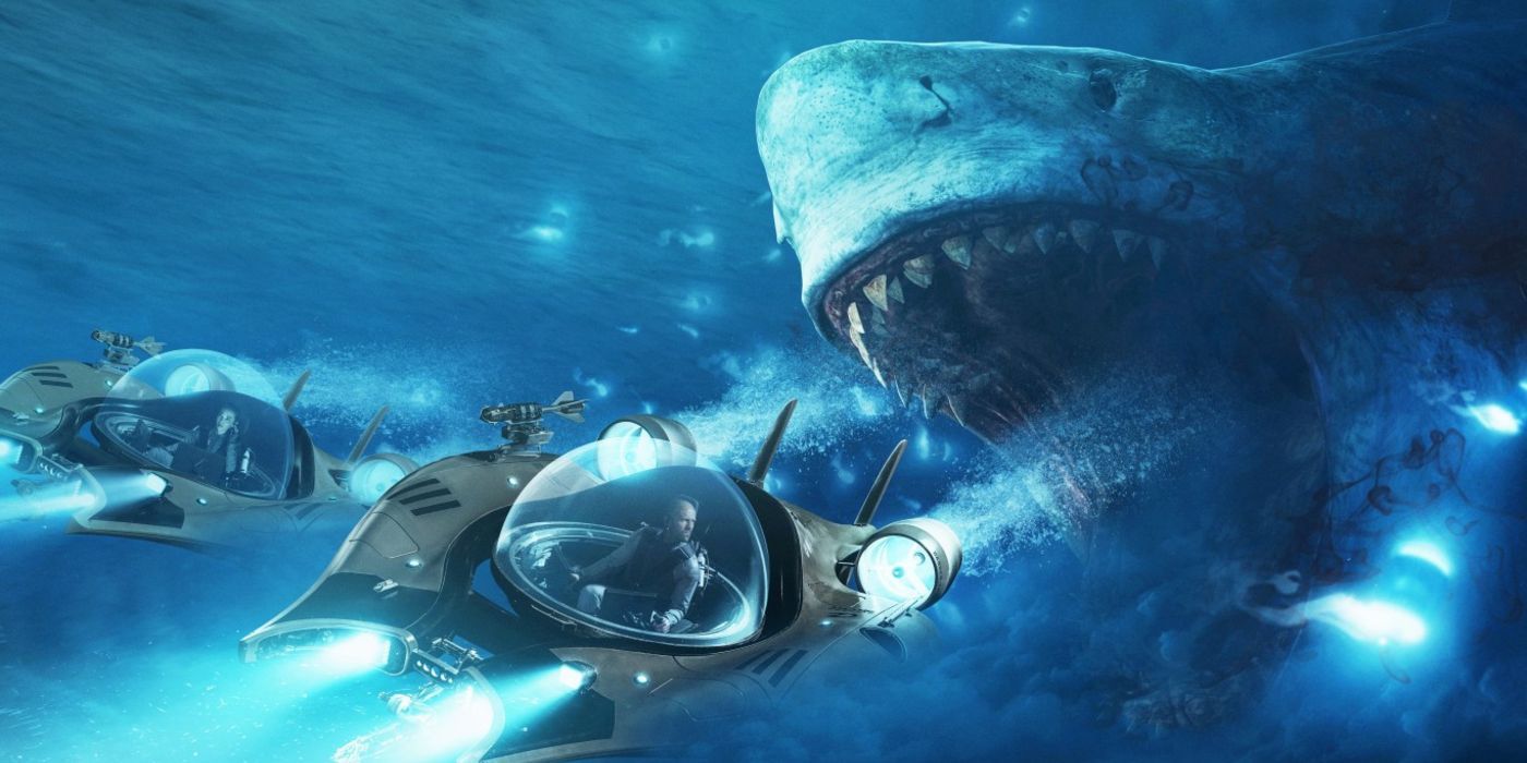 The Meg's big shark chasing some underwater vehicles