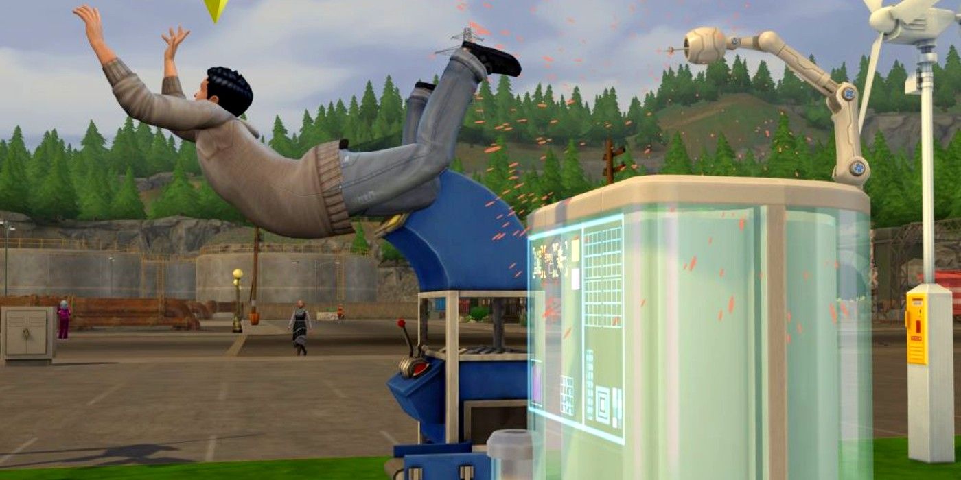 A player has a Fabrication Failure and is hit with dye from a Fabricator in The Sims 4: Eco Lifestyle. This results in a Dyed in Explosion moodlet that lasts 4 hours.