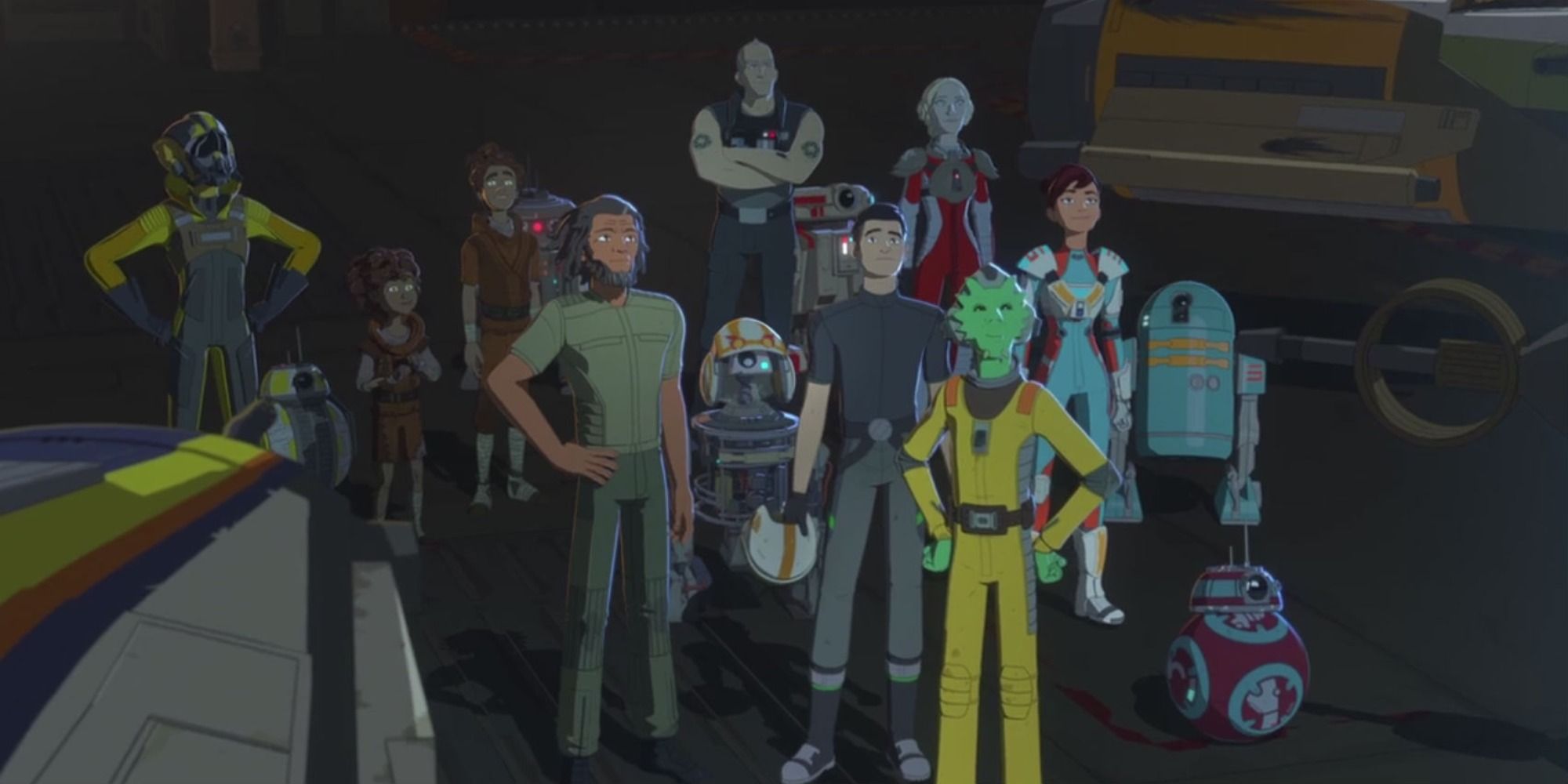 The main characters all look up to space in the Star Wars: Resistance season 1 finale