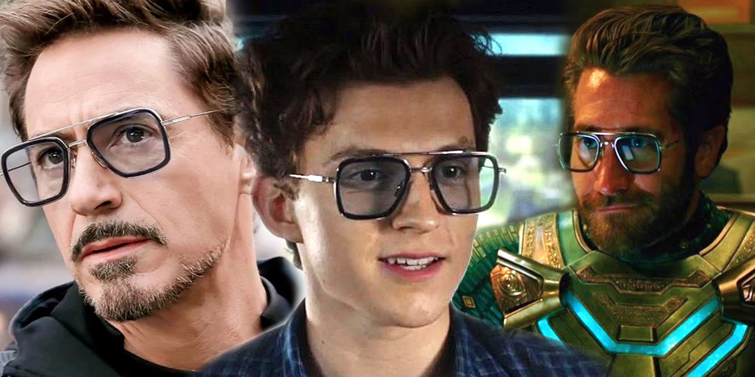 Tony Stark, Peter Parker, and Quentin Beck wearing EDITH glasses