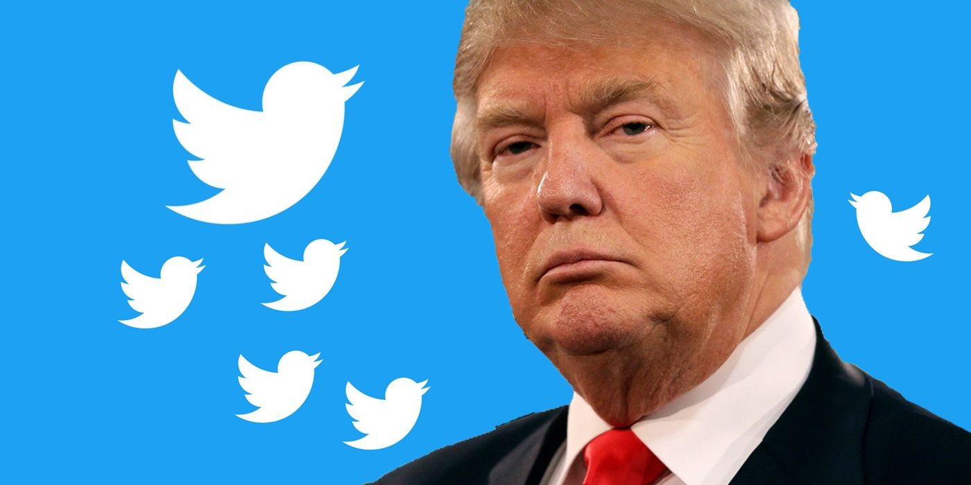 Trump surrounded by Twitter logos