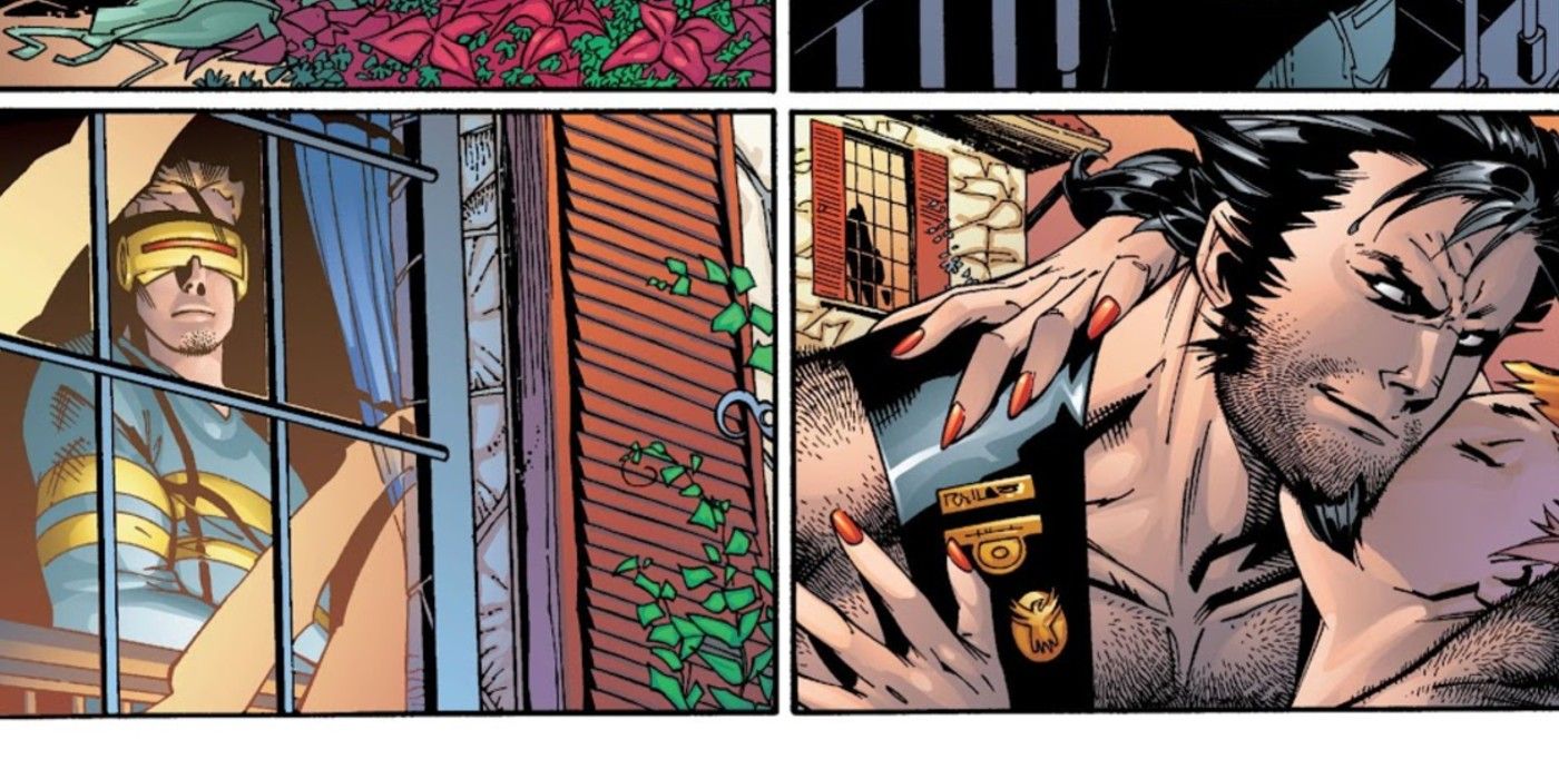 Cyclops watches Jean Grey and Wolverine kiss in Ultimate Comics.
