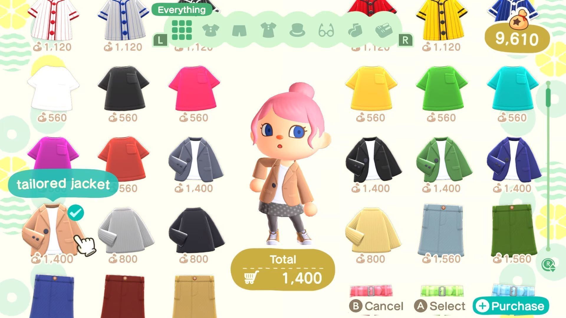 clothing options in animal crossing: new horizons 