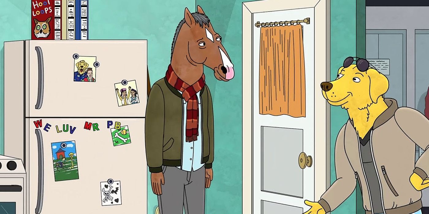 BoJack Horseman and Mr Peanutbutter in a crossover episode