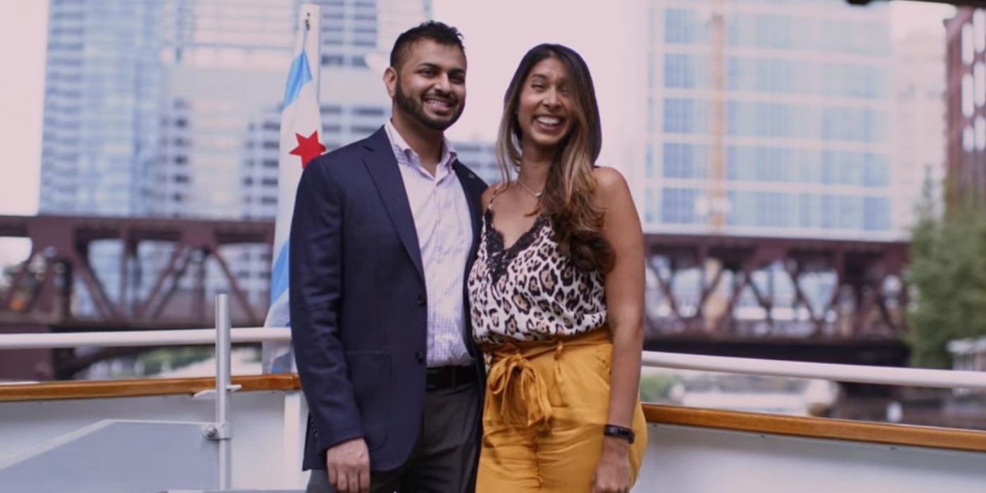 Nadia and Shekar: Netflix Indian Matchmaking posing on boat
