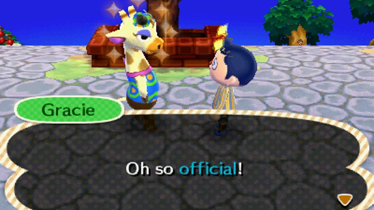 Gracie em Animal Crossing conversando com o jogador. 