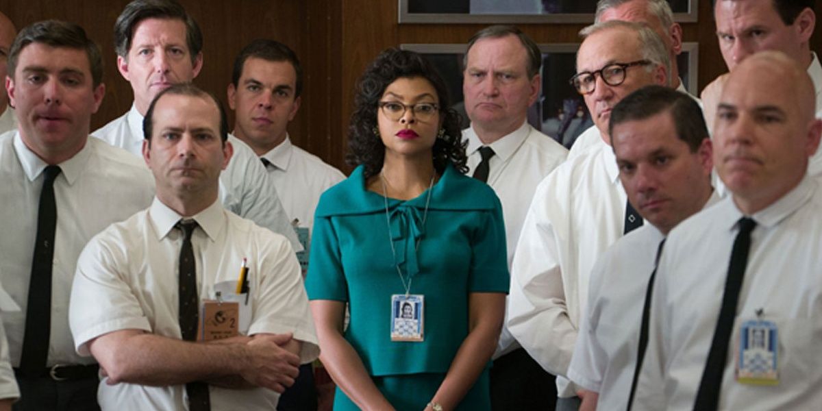 Katherine is the only women of color in a room of white male scientists working at NASA in Hidden Figures