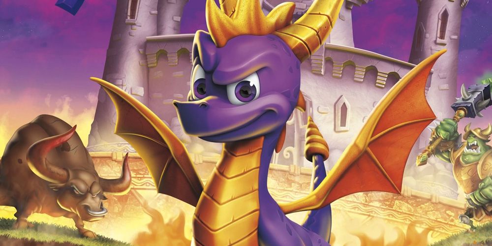 Spyro posing in front of the castle from the original game.