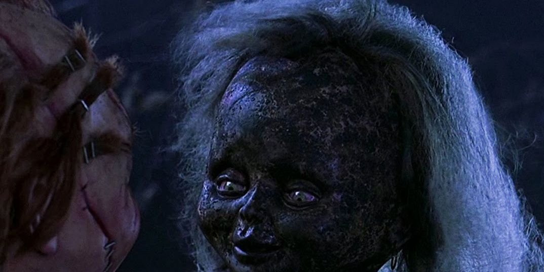 Tiffany doll burnt talking to Chucky in graveyard Bride of Chucky