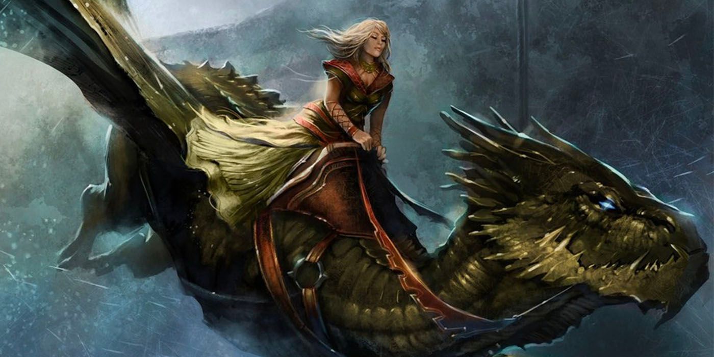 A woman riding the dragon Silverwing.