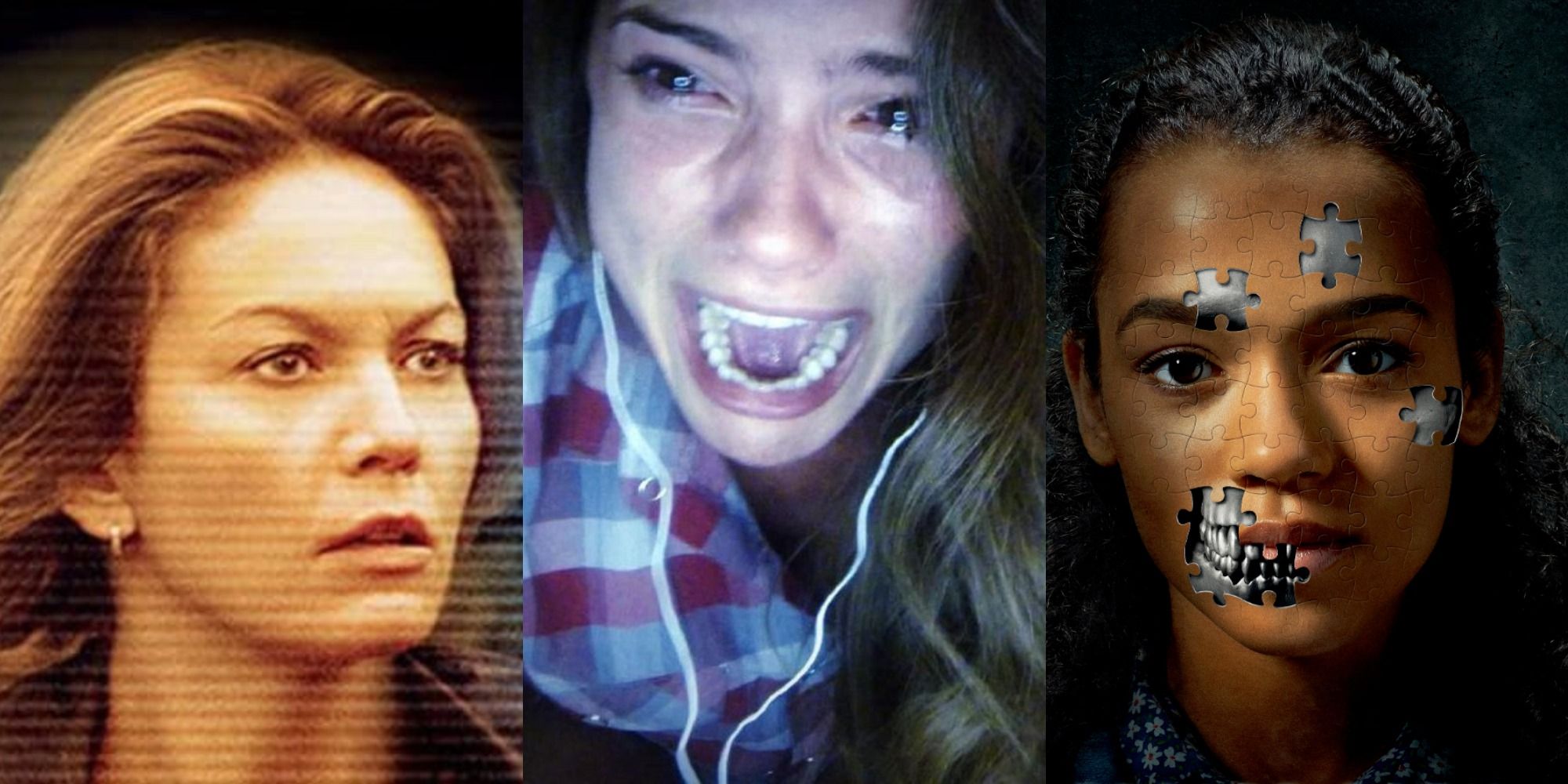 A collage of the faces of the main characters from the posters for Untraceable, Unfriended and Escape Room