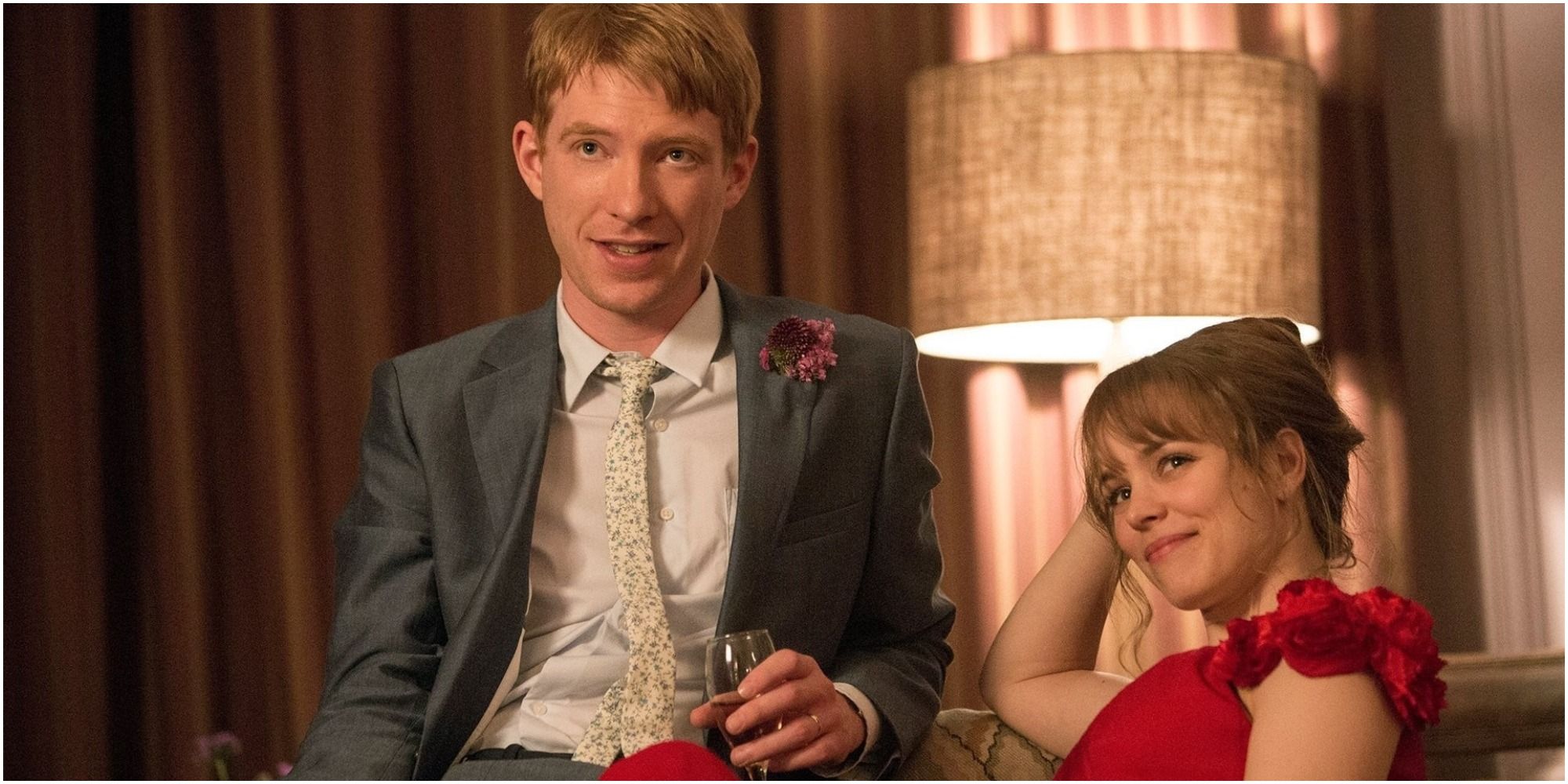 About Time (2013) main characters Mary and Tim in a hotel room