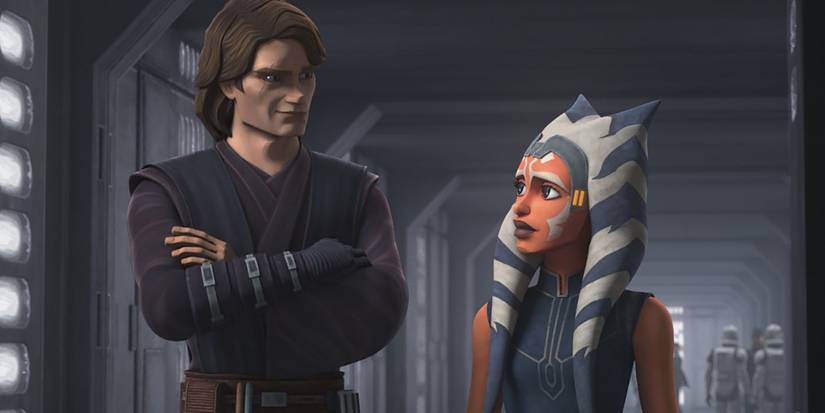 Ahsoka and Anakin in Clone Wars Season 7 looking at each other with slight smiles