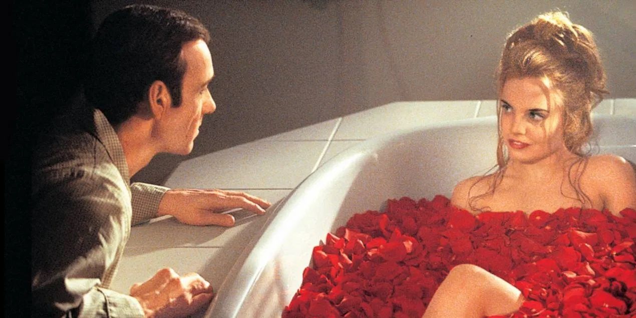 A bath tub full of roses in American Beauty