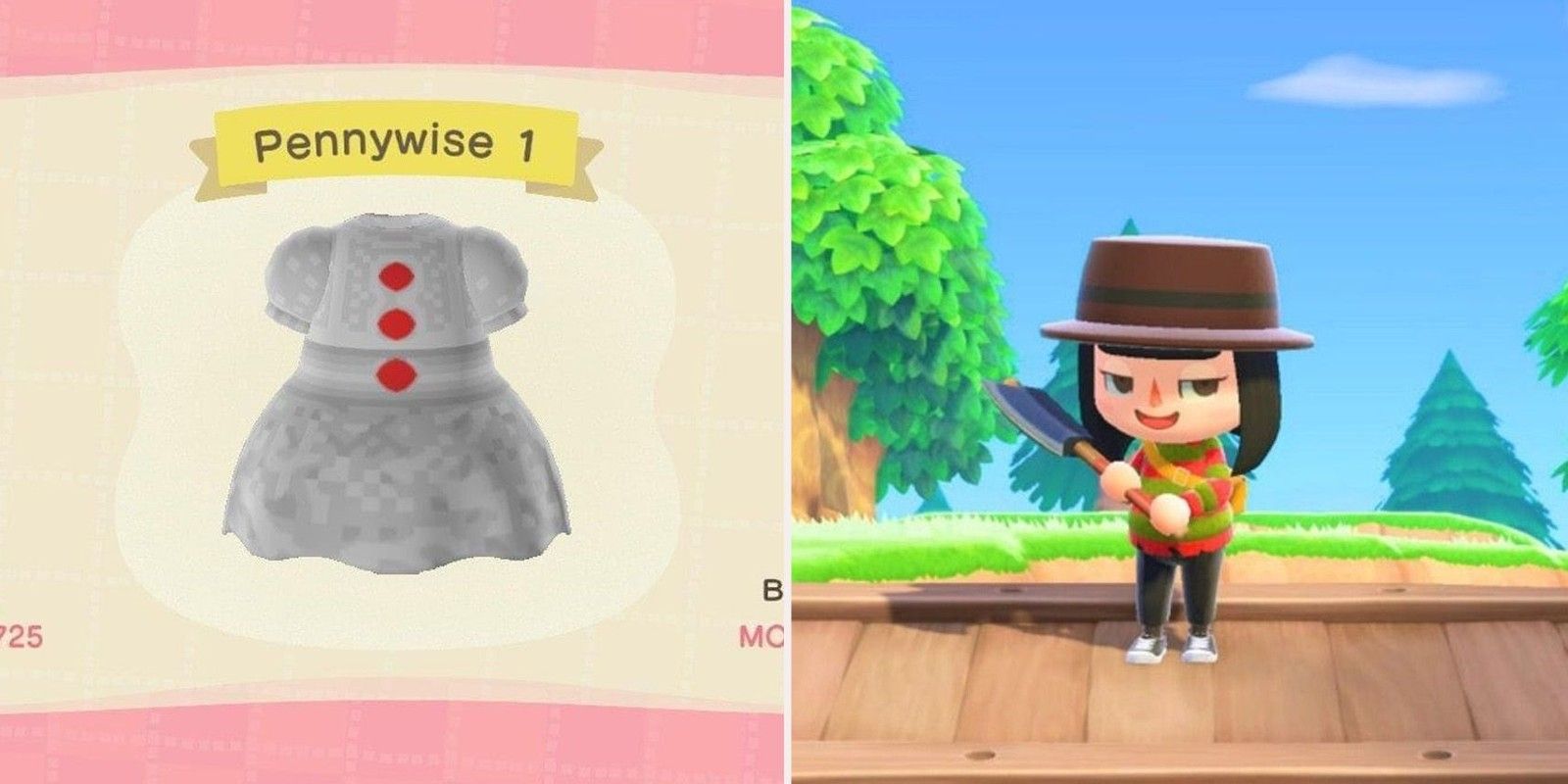 Outfits based on horror movie characters in Animal Crossing: New Horizons