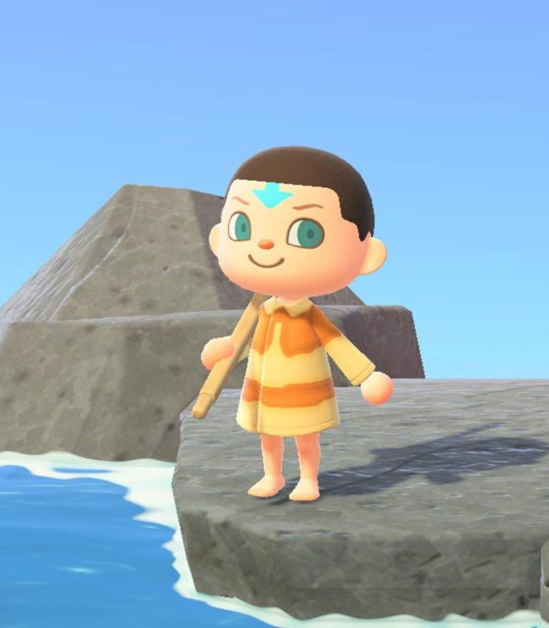 A player dressed as Aang from Avatar: The Last Airbender in Animal Crossing: New Horizons