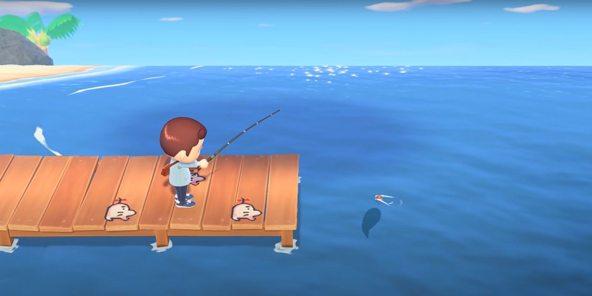 A player fishes off the Pier in Animal Crossing: New Horizons