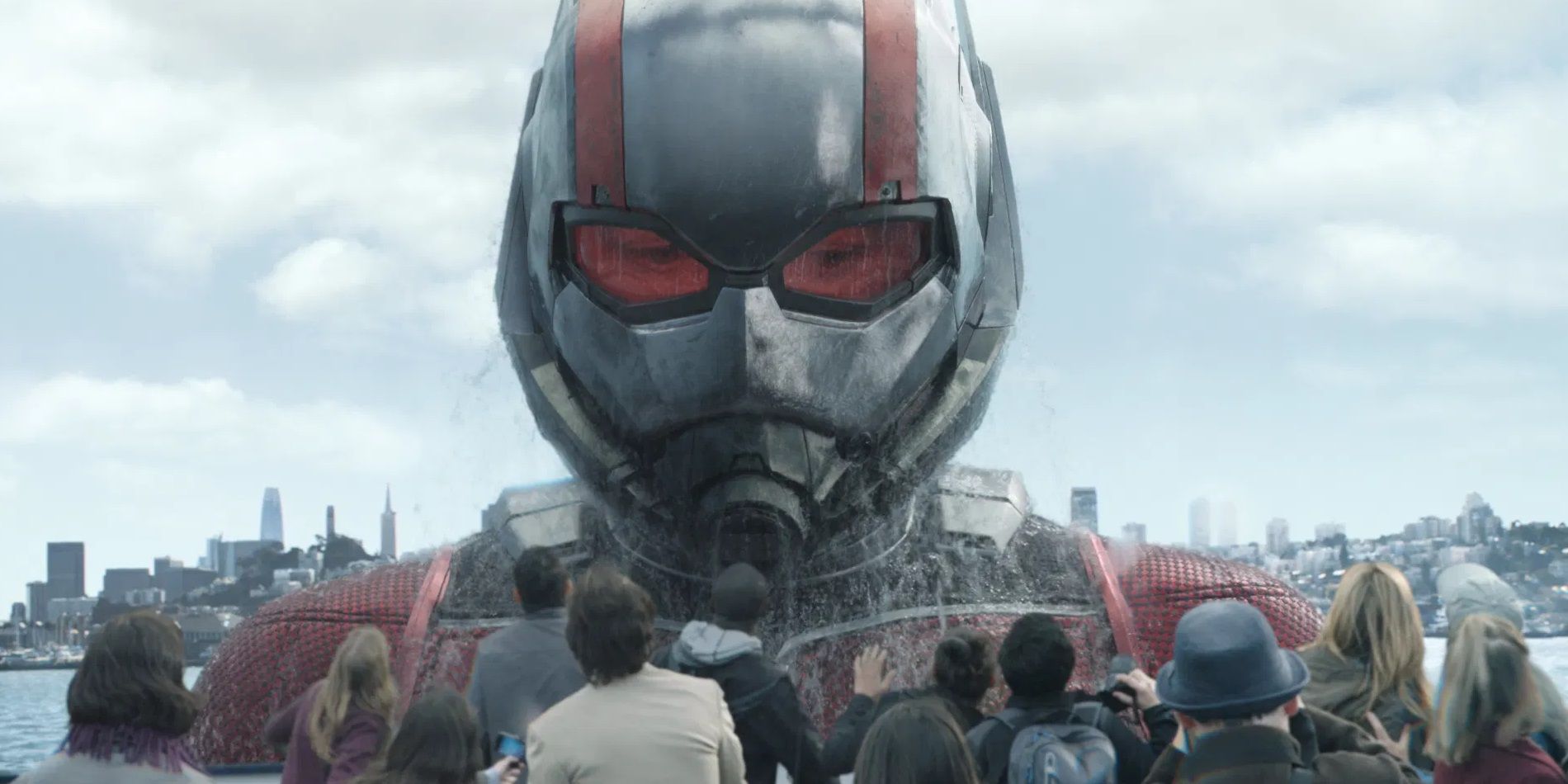 Giant Man rises out of the water on the San Francisco pier in Ant-Man and the Wasp