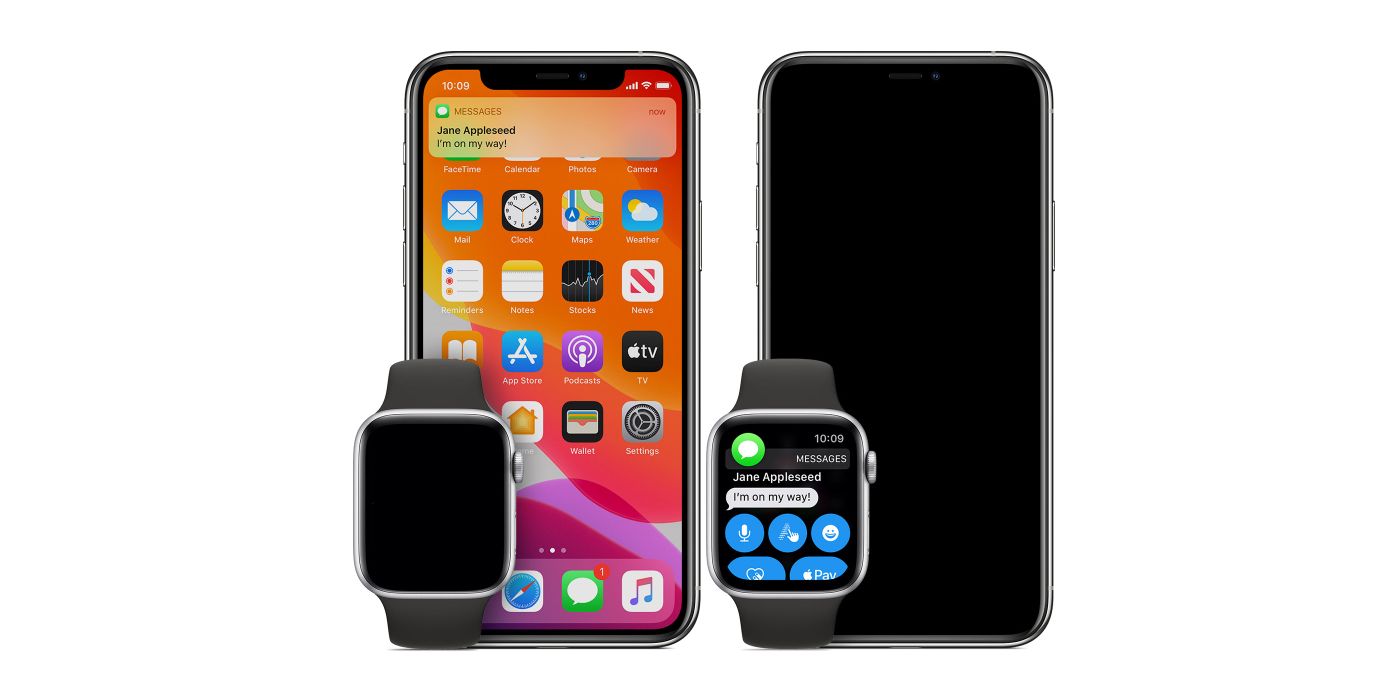Apple iPhones, smart watches on white background