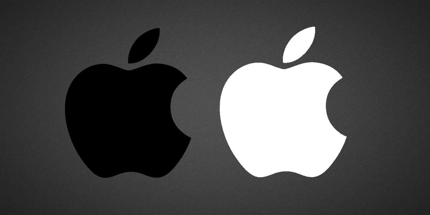 Logotipo da Apple invertido em um fundo cinza escuro