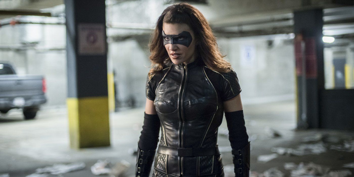 Dinah Drake suits up as black canary in a car park in Arrow