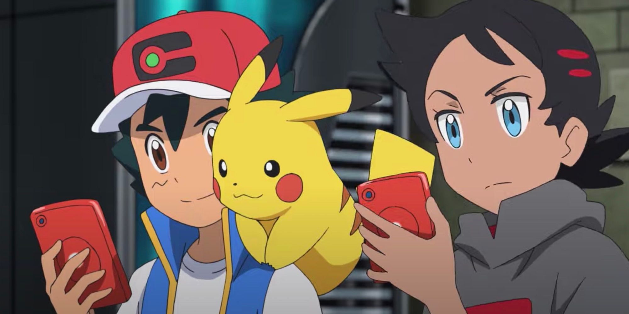Ash, Pikachu and Goh in Pokemon Journeys
