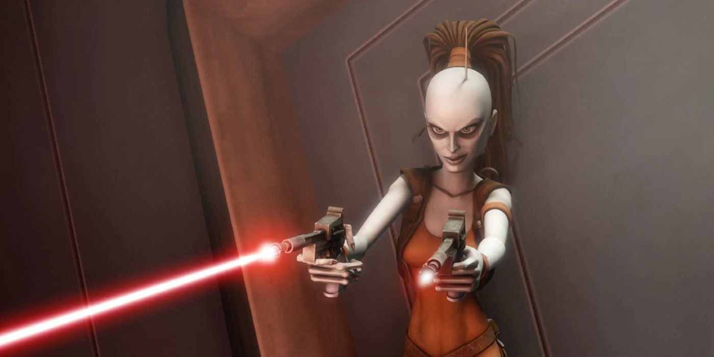 Aurra Sing shooting blasters in Star Wars The Clone Wars