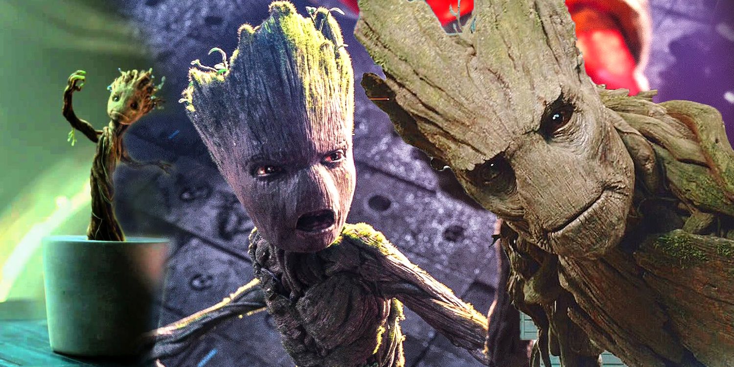 Baby, Teen, and Adult Groot in the MCU