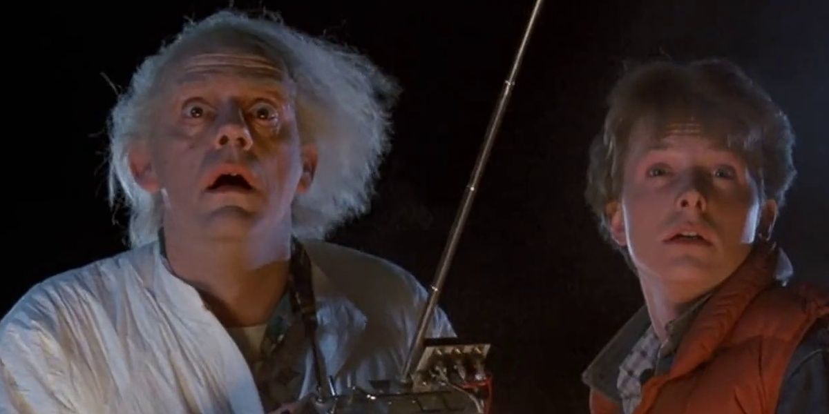 A shocked Doc Brown and Marty McFly