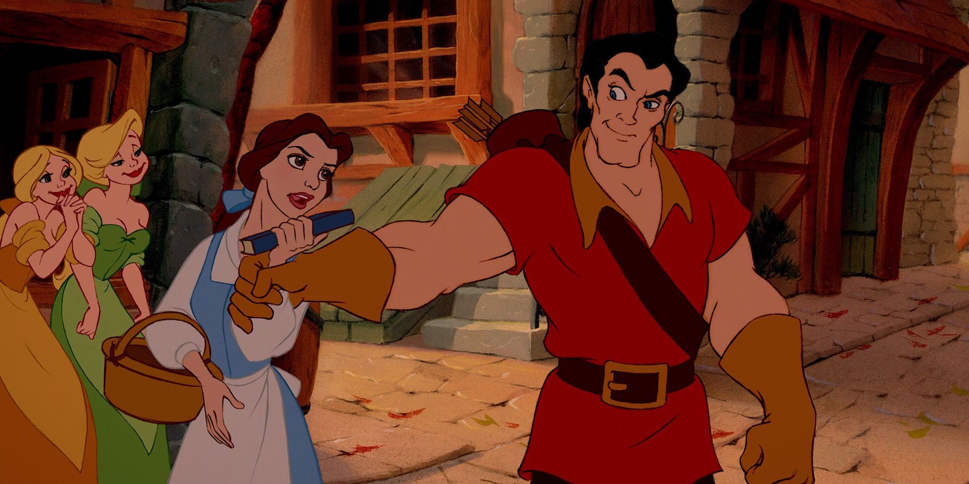 Belle with Gaston in the street in Beauty and the Beast