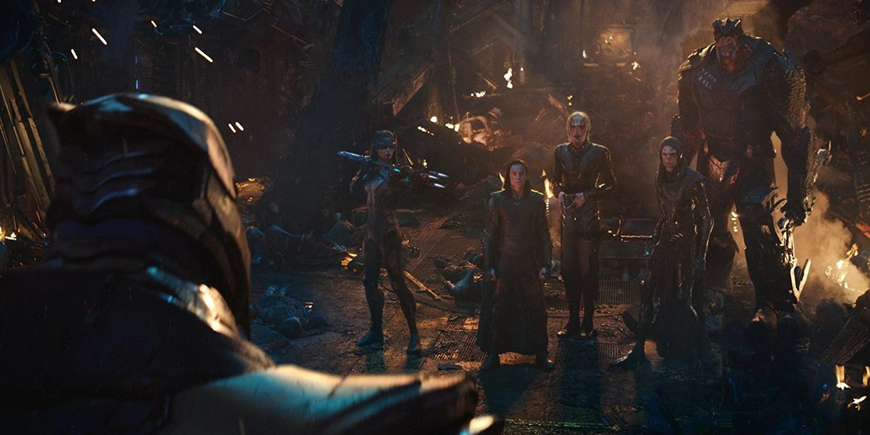 Thanos and his Black Order aboard the Asgardian ship in Infinity War