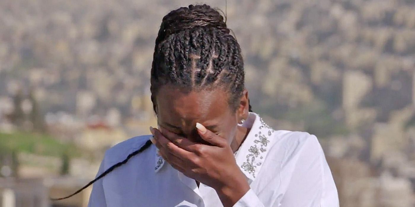 Brittany Banks 90 Day Fiance The Other Way crying wearing white shirt