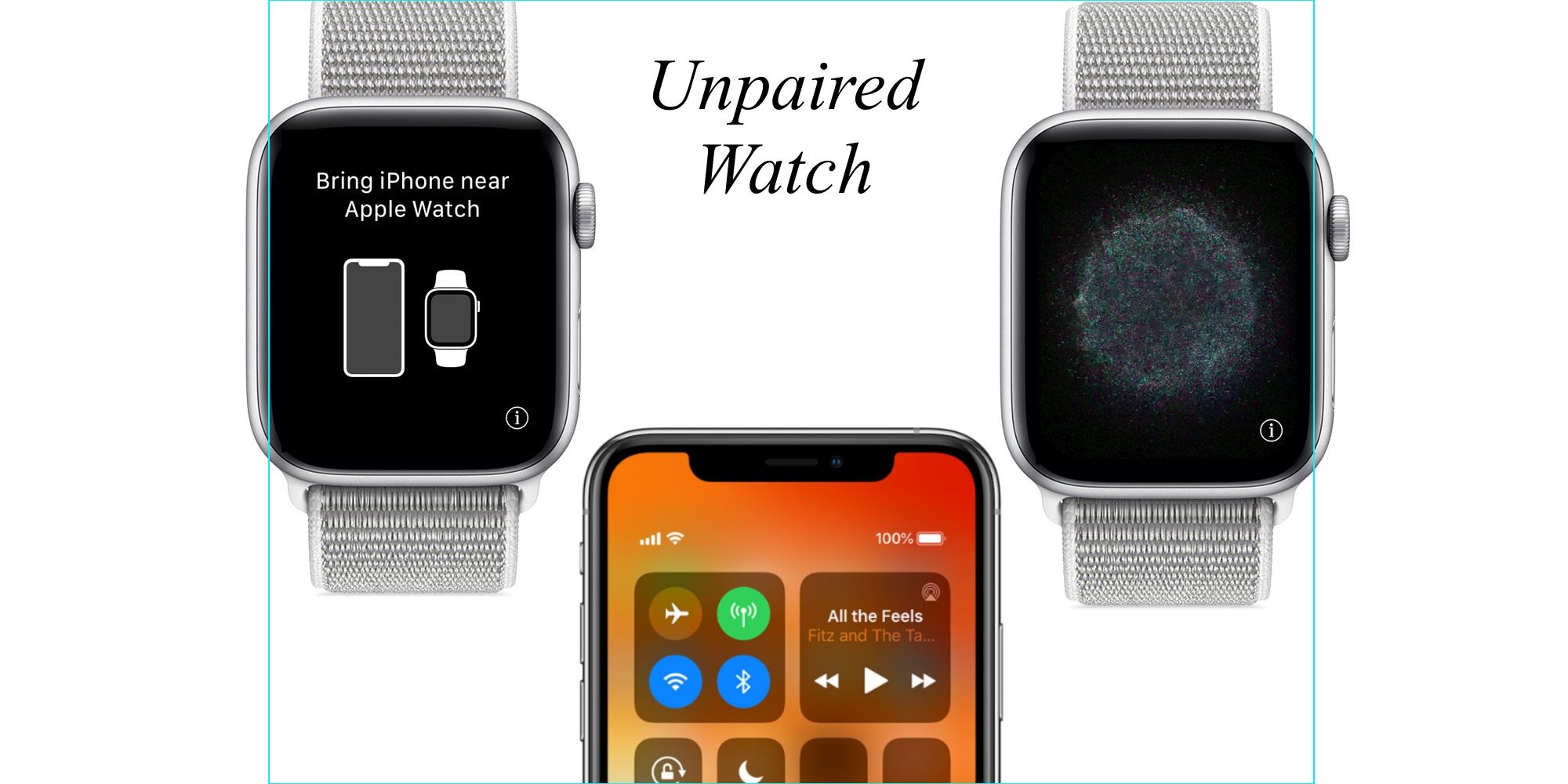 An unpaired Apple Watch next to an iPhone