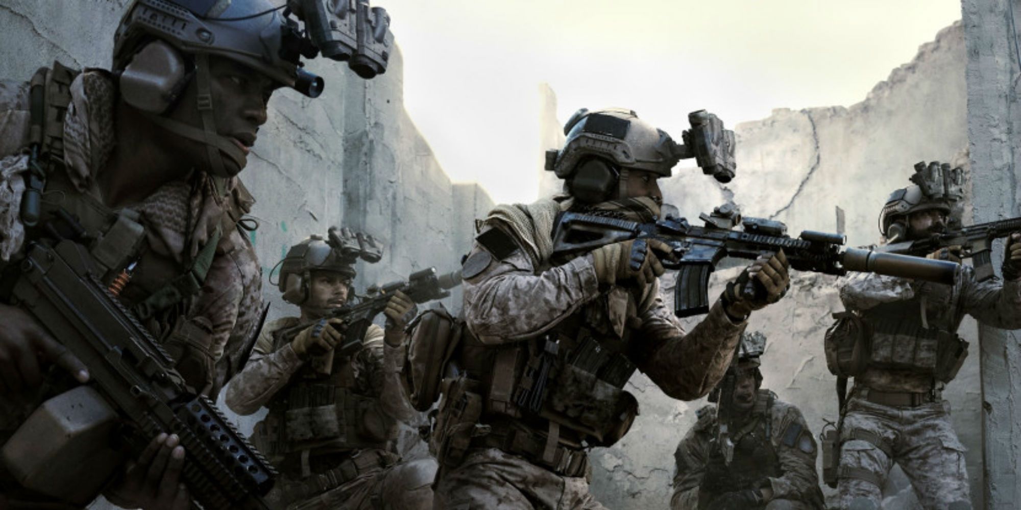 Screenshot from the Call of Duty series, showing soldeirs in uniform.