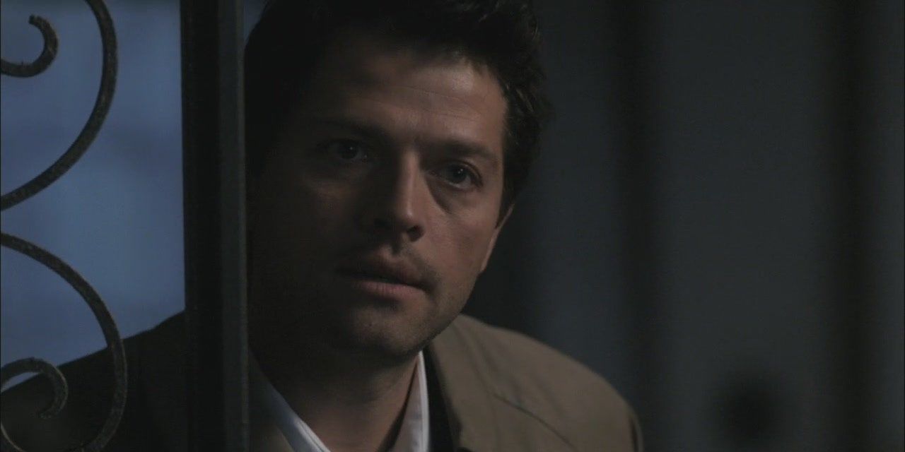 castiel stares blearily into the camera